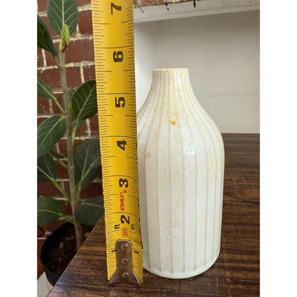 West Elm White Ceramic Vase with Pinstripe Design - Picture 6 of 7